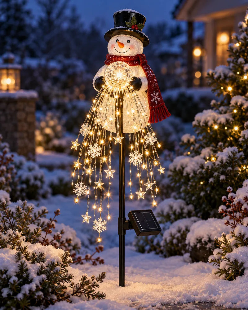 Snowman Glow Fountain – Solar Cascading Snowflake Garden Light