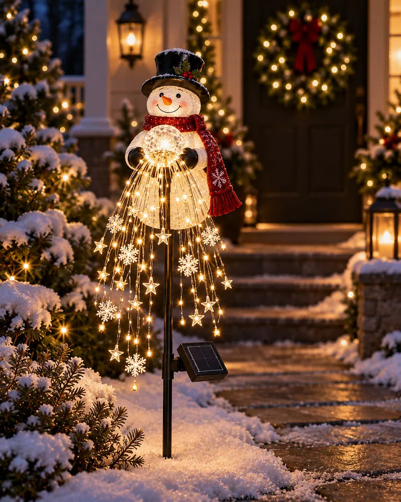 Snowman Glow Fountain – Solar Cascading Snowflake Garden Light