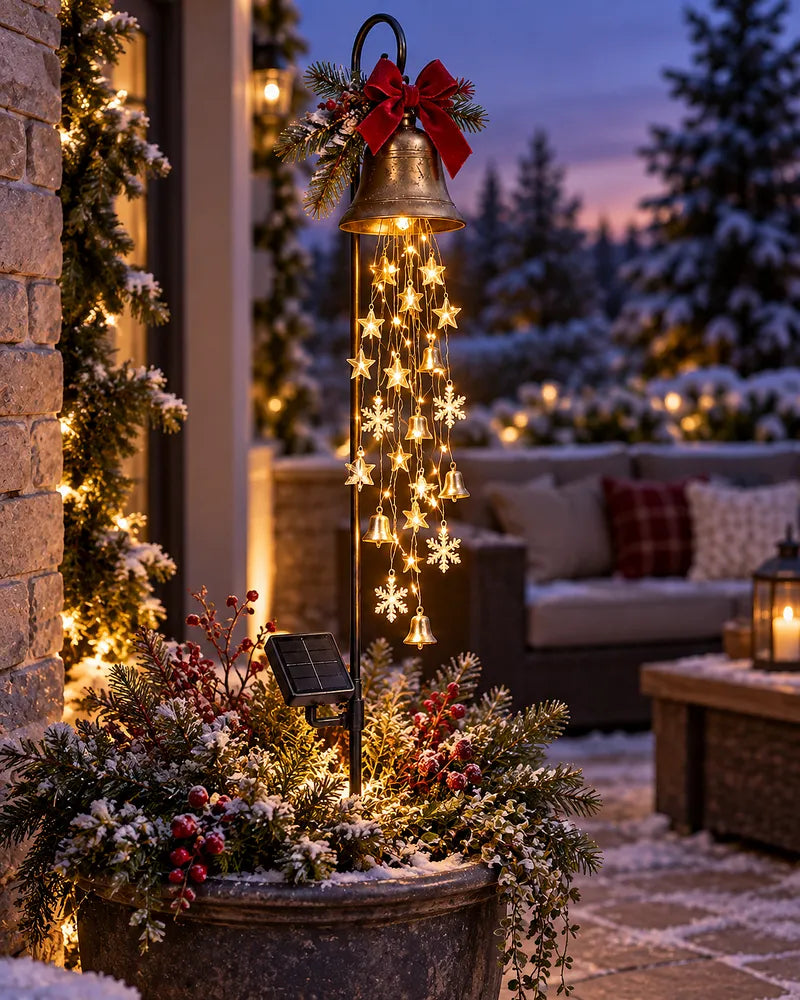 Solar-Weihnachtsglocke mit Lichtkaskade – 60 cm Gartenstecker