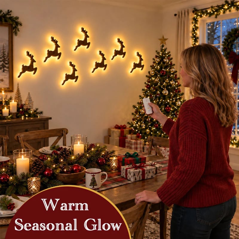 LED reindeer Christmas wall décor in a holiday room