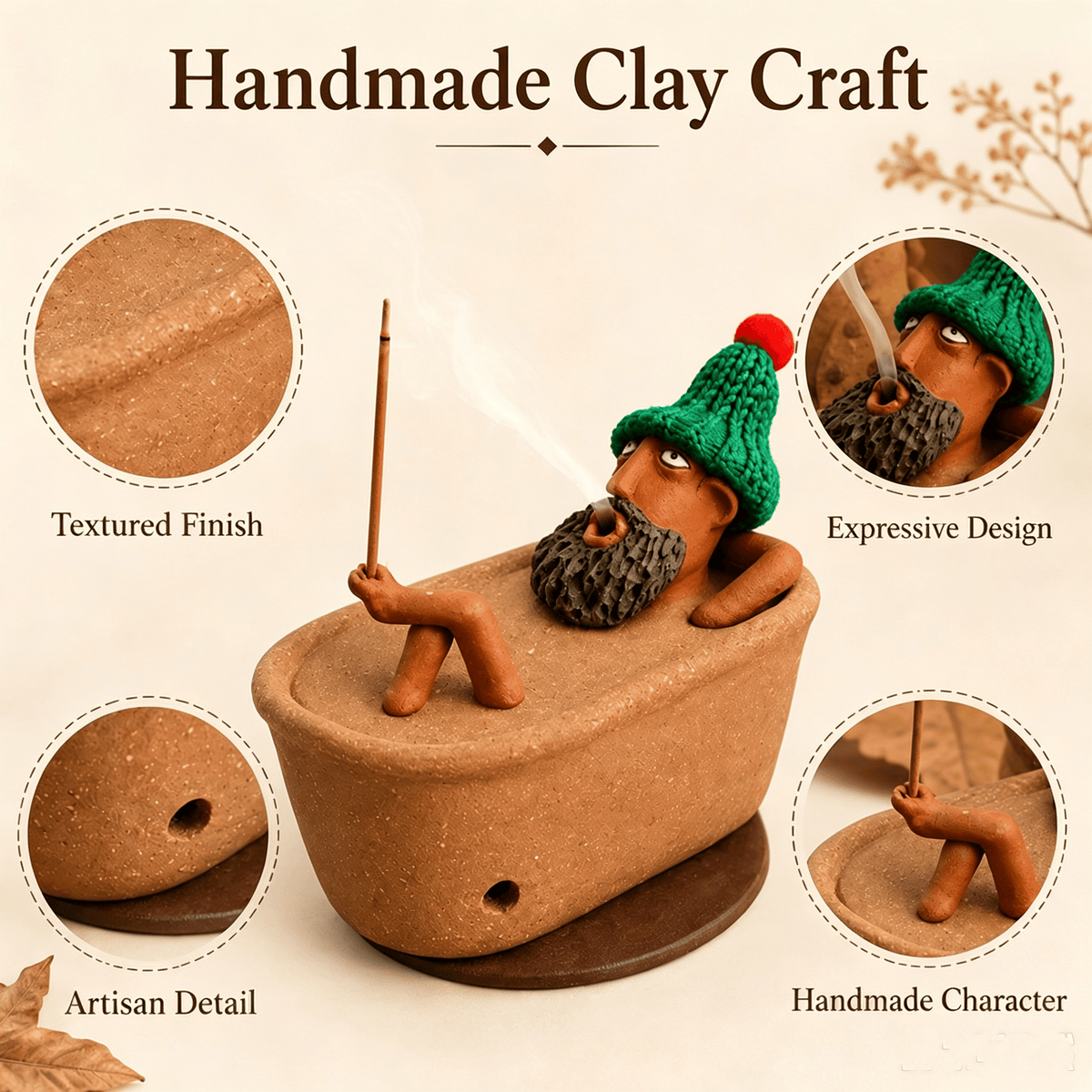 Bath Man incense holder design details
