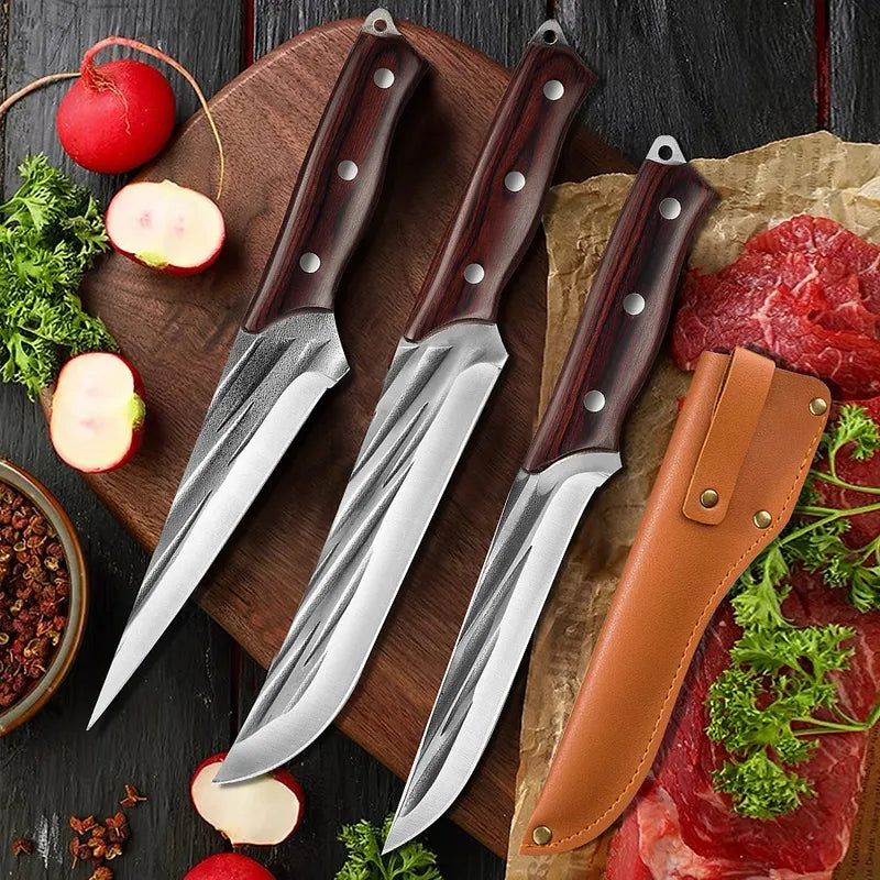 3-Piece Forged Butcher Knife Set with Sheaths