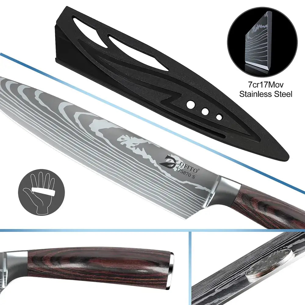 9-Piece German Steel Knife Set with Roll Bag