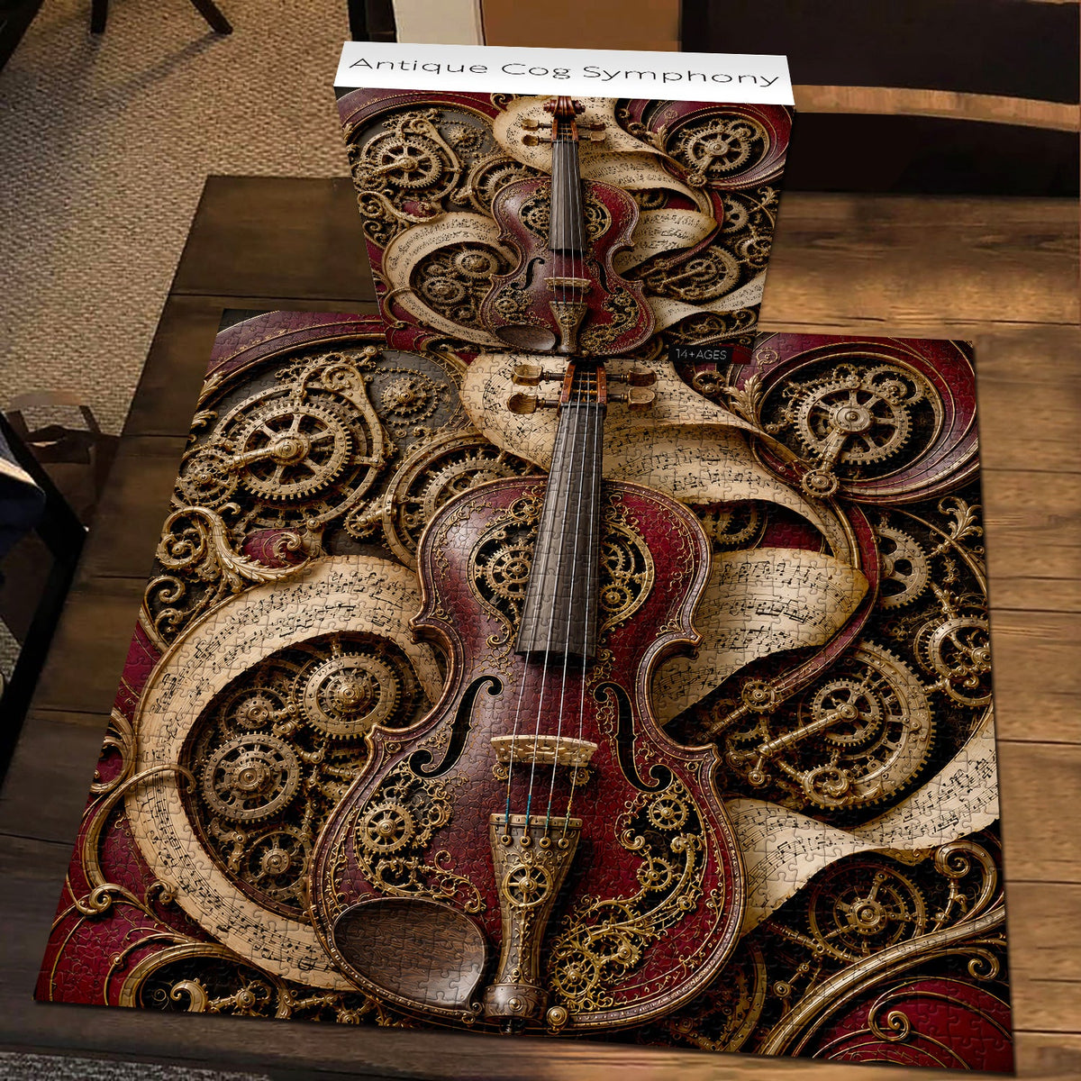 Antique Cog Symphony steampunk violin jigsaw puzzle