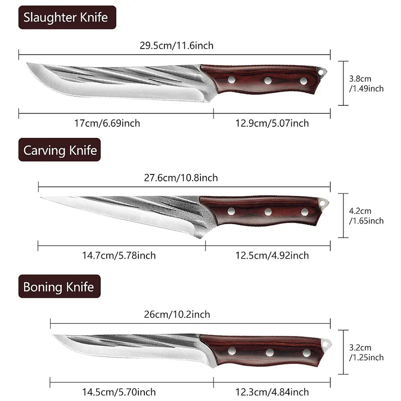 3-Piece Forged Butcher Knife Set with Sheaths