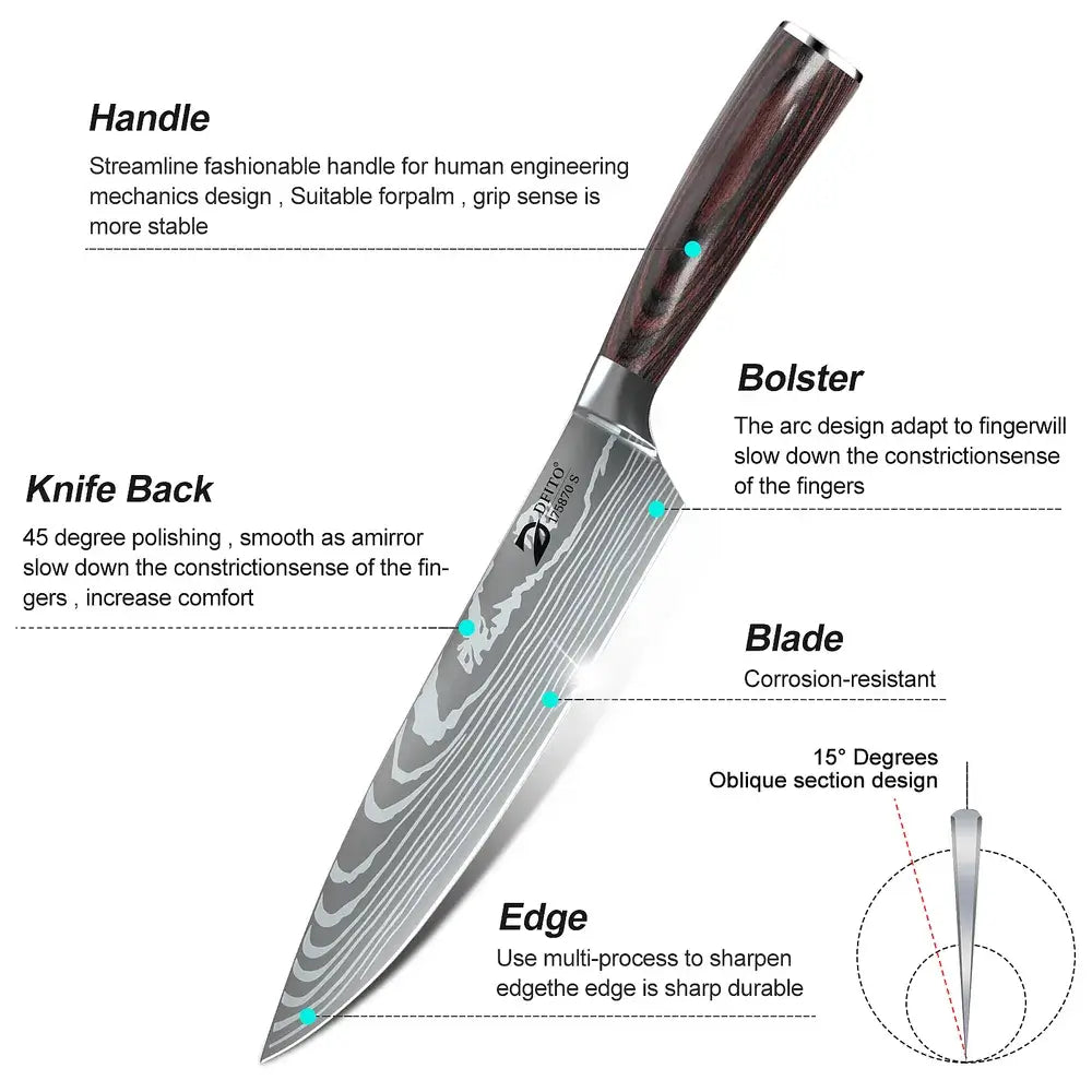 9-Piece German Steel Knife Set with Roll Bag