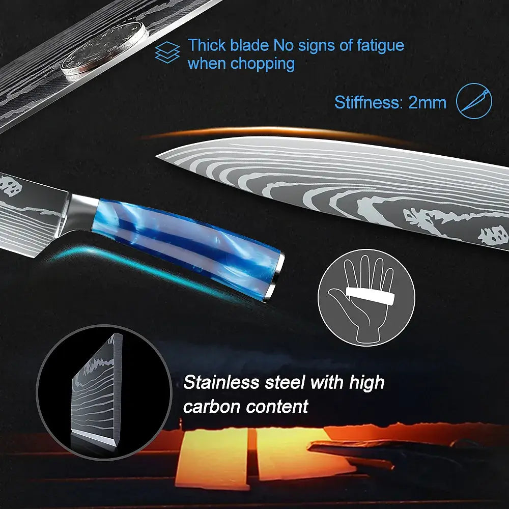 9-Piece High Carbon Steel Knife Set with Roll Bag