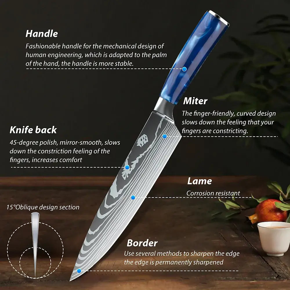 9-Piece High Carbon Steel Knife Set with Roll Bag