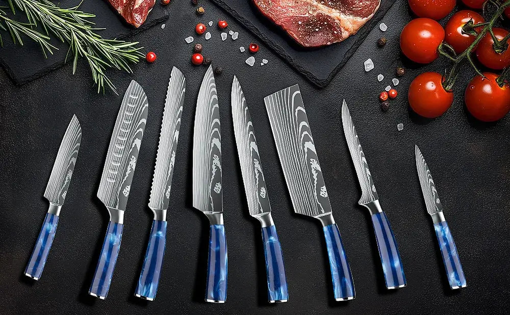 9-Piece High Carbon Steel Knife Set with Roll Bag
