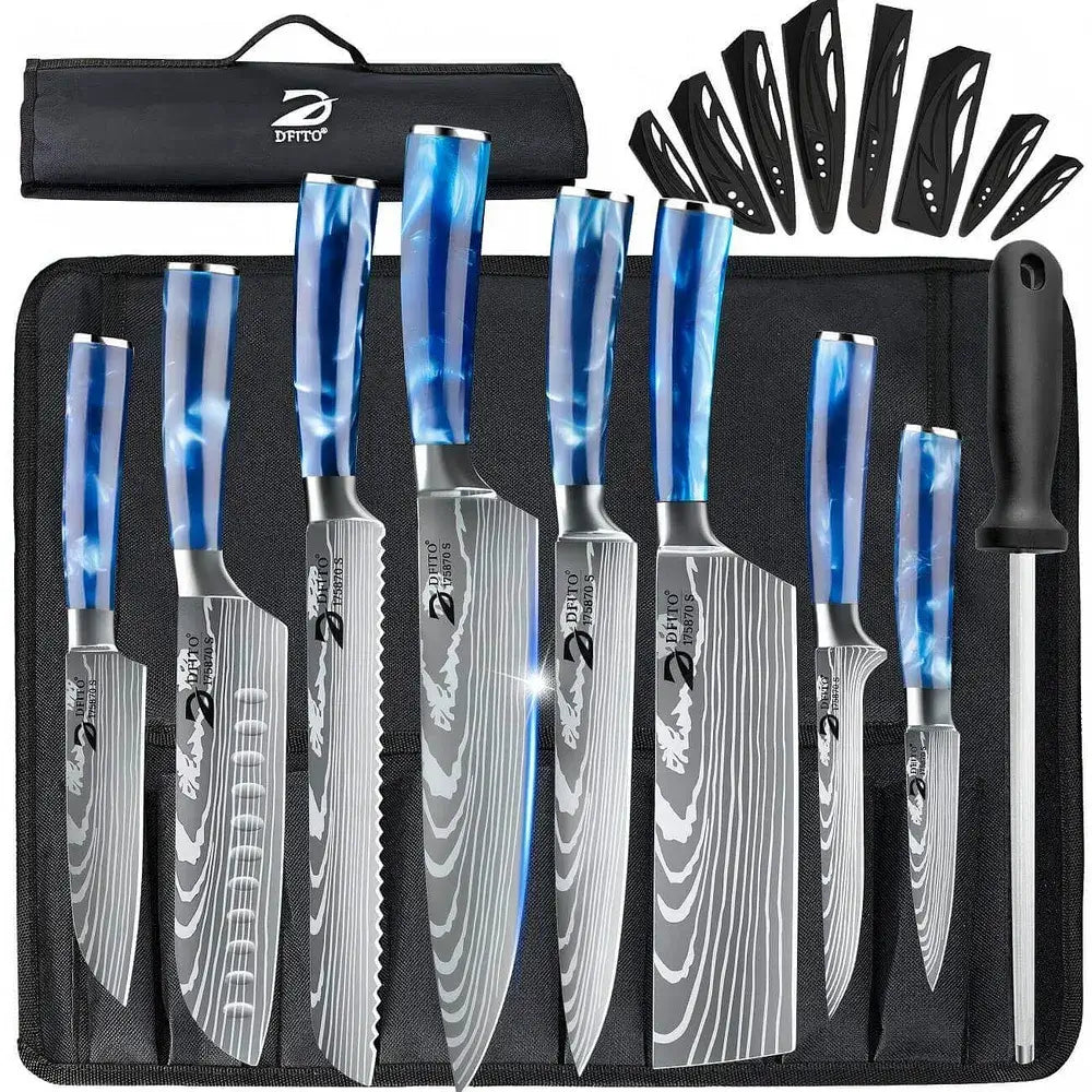 9-Piece High Carbon Steel Knife Set with Roll Bag