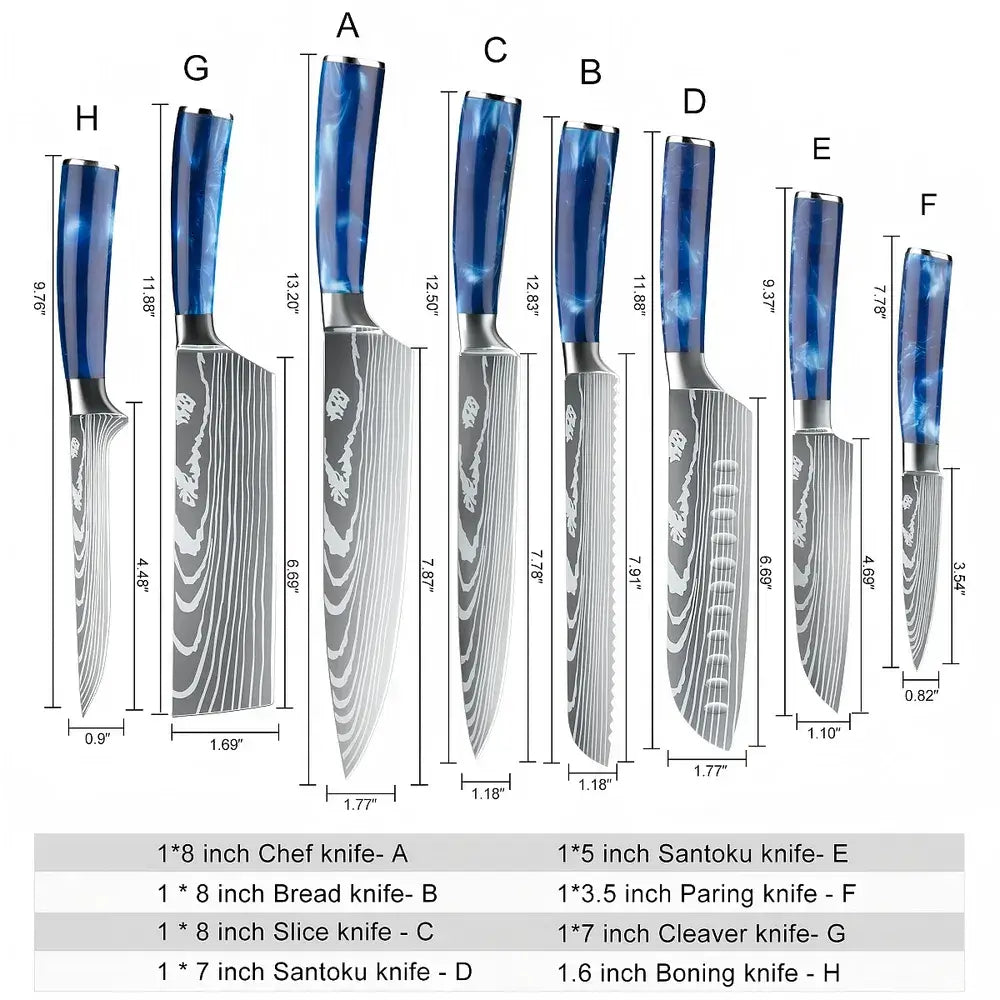 9-Piece High Carbon Steel Knife Set with Roll Bag