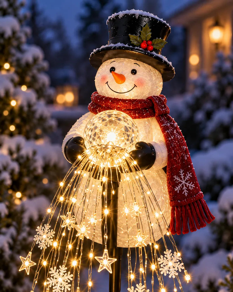 Snowman Glow Fountain – Solar Cascading Snowflake Garden Light