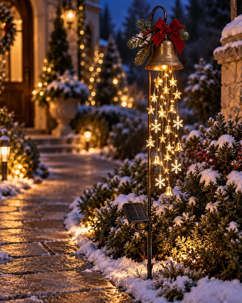 Solar-Weihnachtsglocke mit Lichtkaskade – 60 cm Gartenstecker