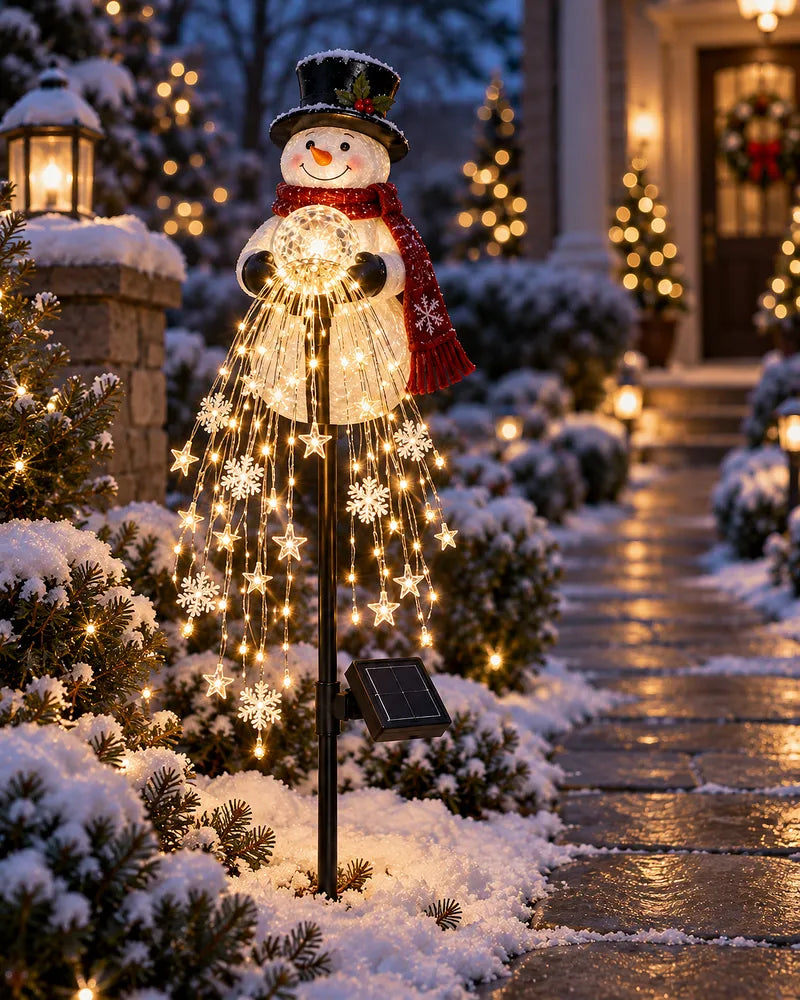 Snowman Glow Fountain – Solar Cascading Snowflake Garden Light
