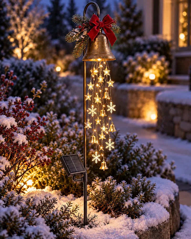 Solar-Weihnachtsglocke mit Lichtkaskade – 60 cm Gartenstecker