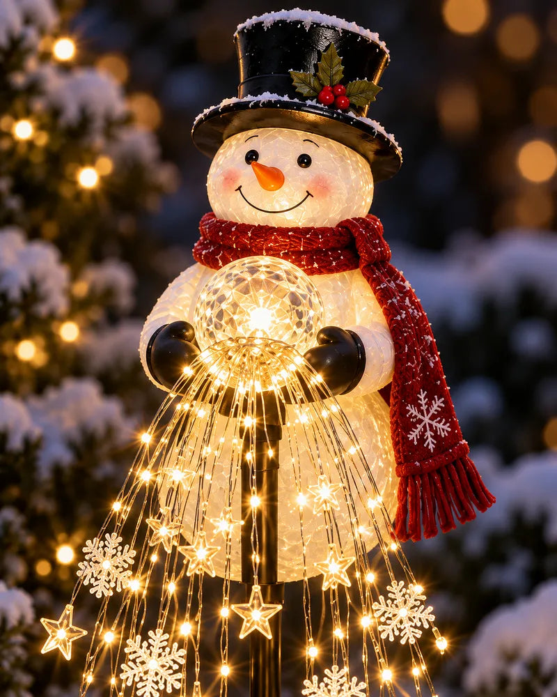 Snowman Glow Fountain – Solar Cascading Snowflake Garden Light