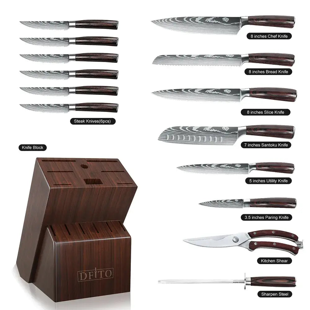 15-Piece Professional Knife Block Set with Acacia Wood Block