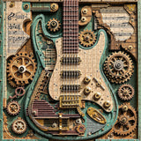 Gears and Strings steampunk guitar jigsaw puzzle artwork