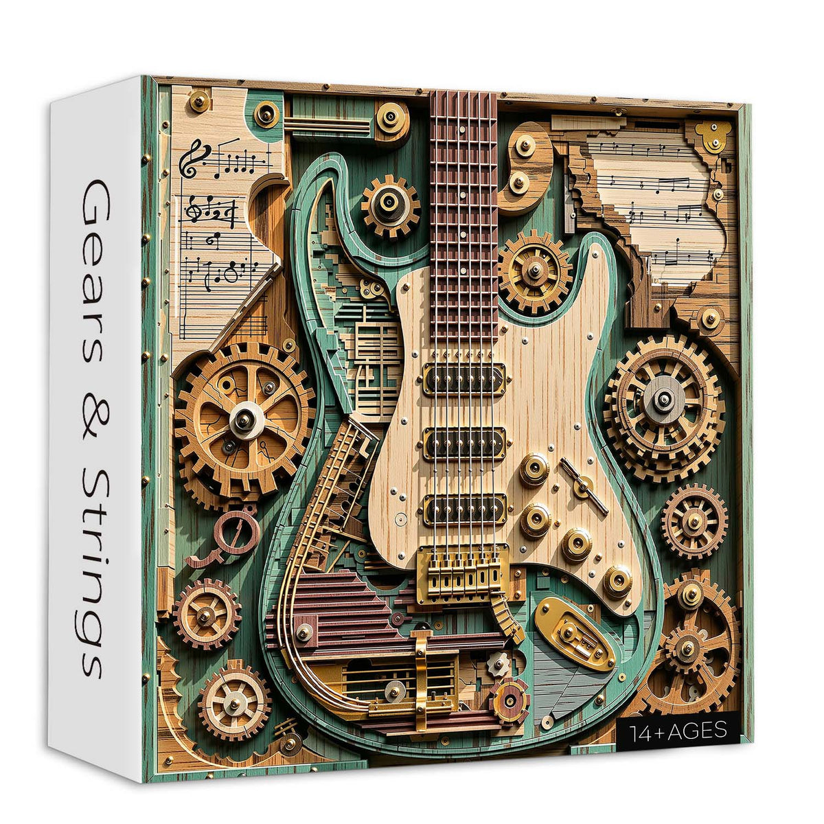 Gears and Strings steampunk guitar jigsaw puzzle box