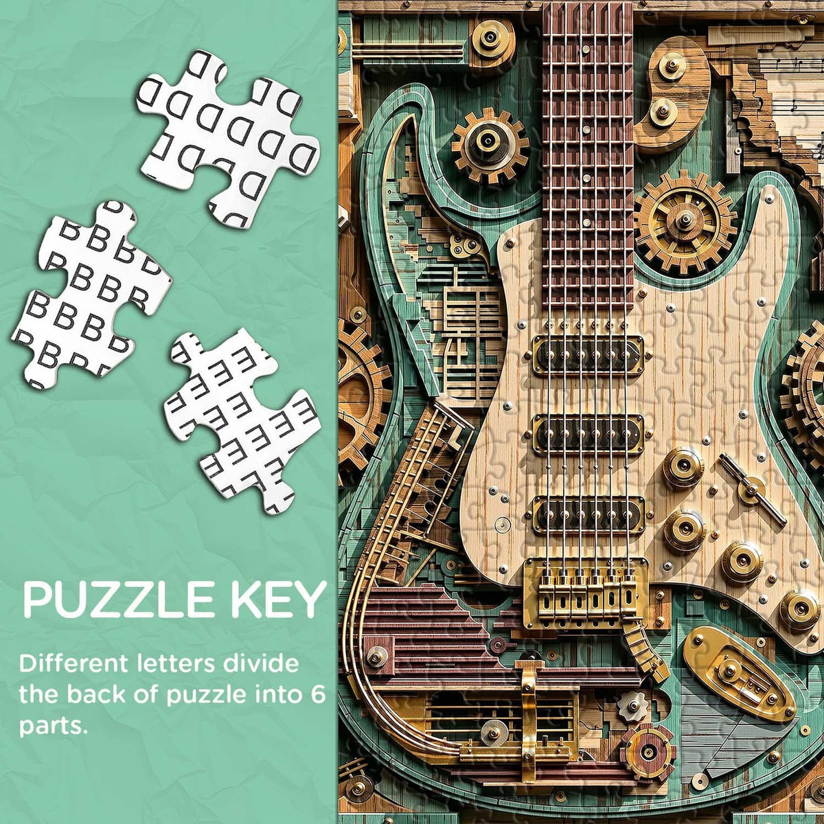 Gears and Strings jigsaw puzzle key and artwork detail