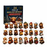 Highland cow advent calendar packaging and complete figure set