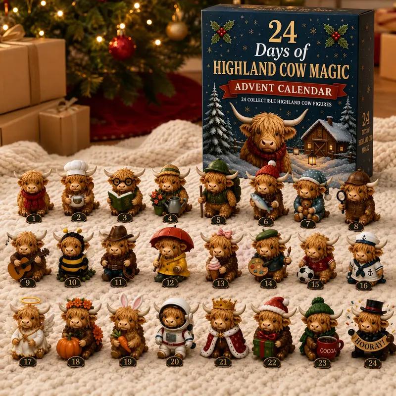 Twenty-four Highland cow themed mini figures