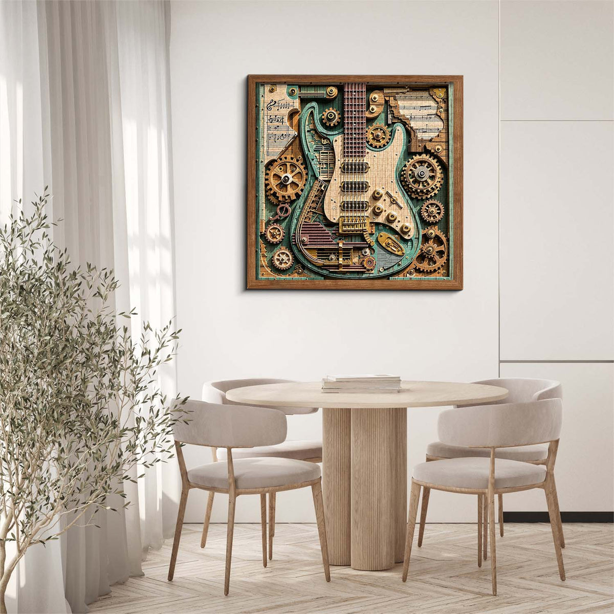 Gears and Strings completed puzzle displayed in a dining room