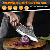 14-Piece Custom Damascus Butcher Knife Set with Roll Bag