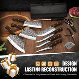 14-Piece Custom Damascus Butcher Knife Set with Roll Bag
