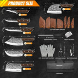 14-Piece Custom Damascus Butcher Knife Set with Roll Bag