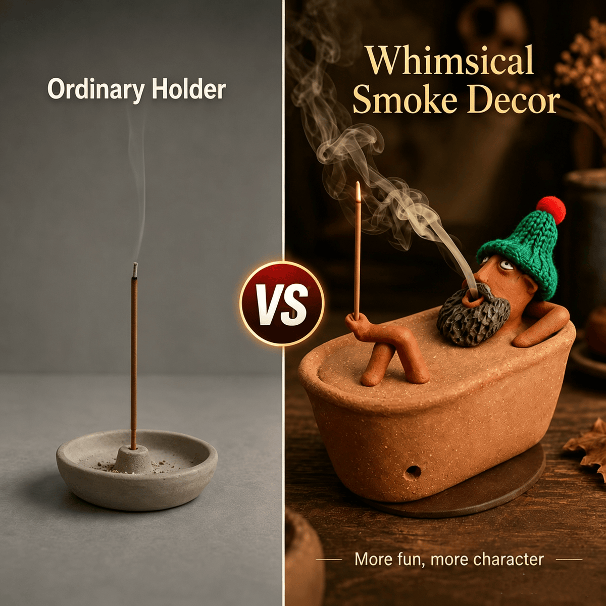 Bath Man incense holder beside a standard incense holder