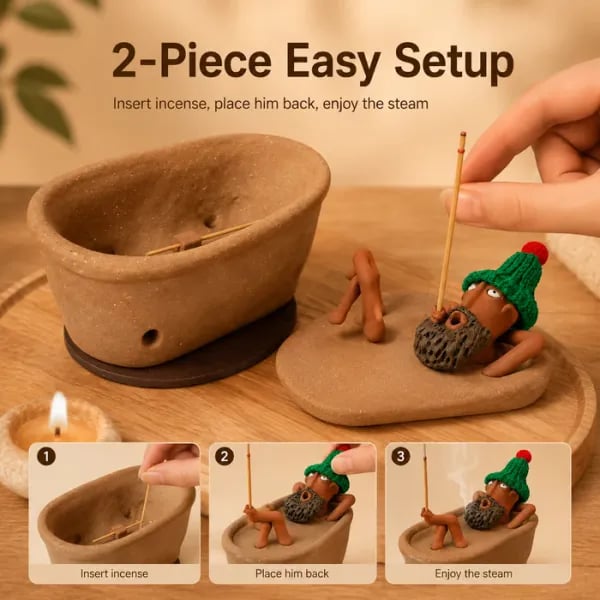 Bath Man incense holder setup steps