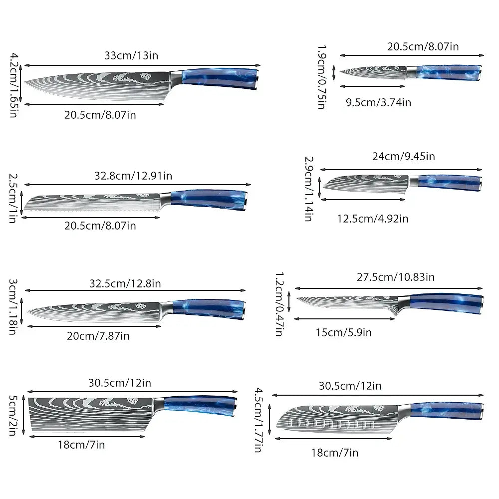 9-Piece High Carbon Steel Knife Set with Roll Bag