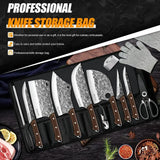 14-Piece Custom Damascus Butcher Knife Set with Roll Bag
